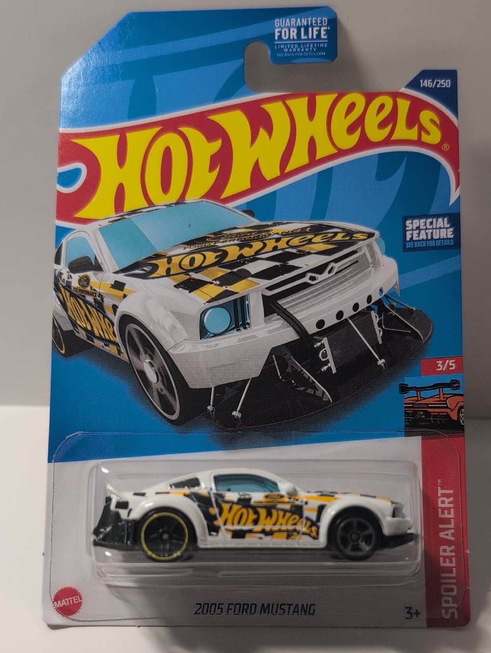 Hot Wheels 2005 Ford Mustang Spoiler Alert White Black Mattel NEW Ships In Box